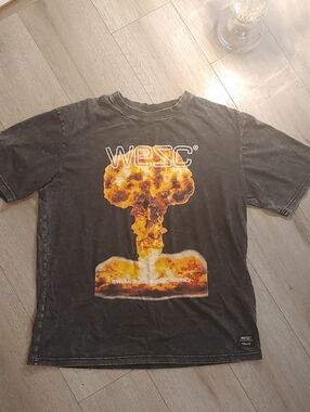 WESC Black Tee with Orange & Yellow Explosion Graphic